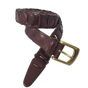 Mens Full Grain Cowhide Leather Woven Belt Brass Buckle Argentina 44 Claiborne
